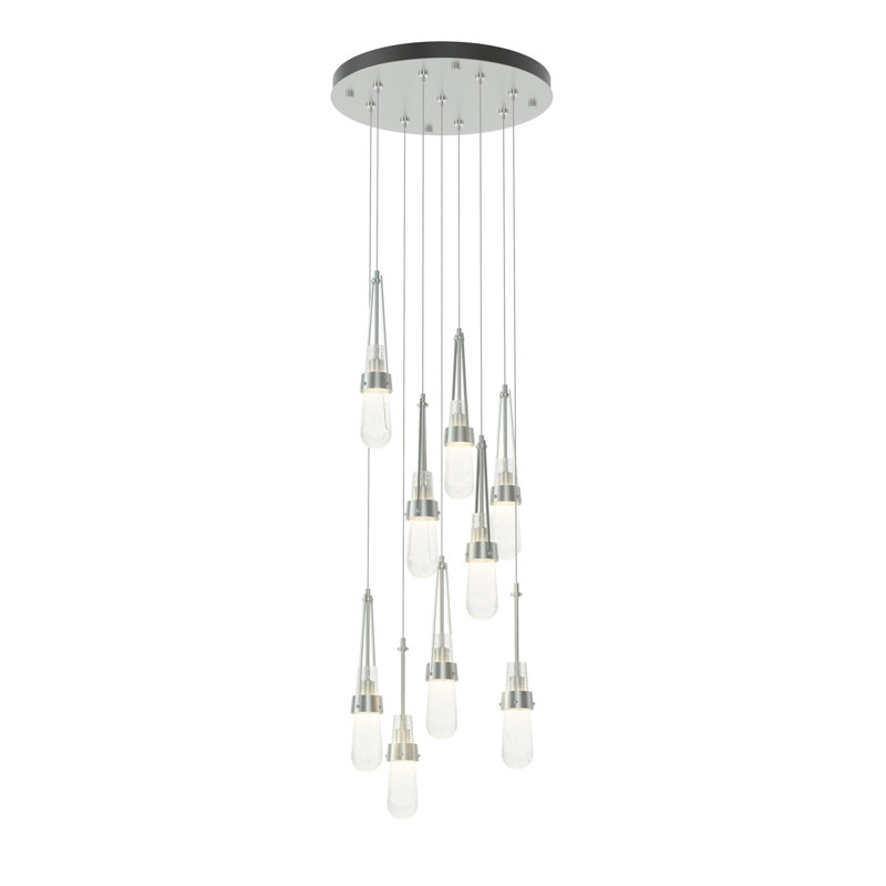 Luminaire suspendu 9 lumières Link, Platine rétro, Standard: 19" to 80", Verre antique transparent