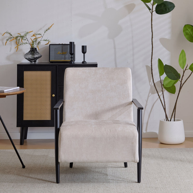 Fauteuil d'appoint 26,38 po Modern Beige Basic avec revêtement en polyester et structure en métal robuste, Beige