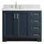 Ensemble de meuble-lavabo simple en bois massif 43 po Freitas bleu minuit avec plateau en quartz blanc 1,5 po-1647670871