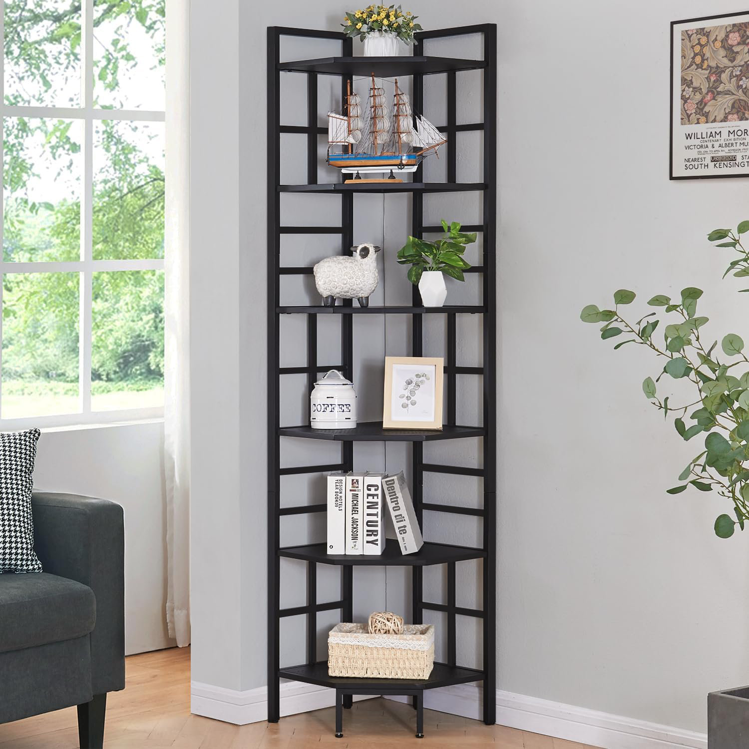 Trent Austin Design® Black Corner Shelf 6 Tier Tall Narrow | Wayfair