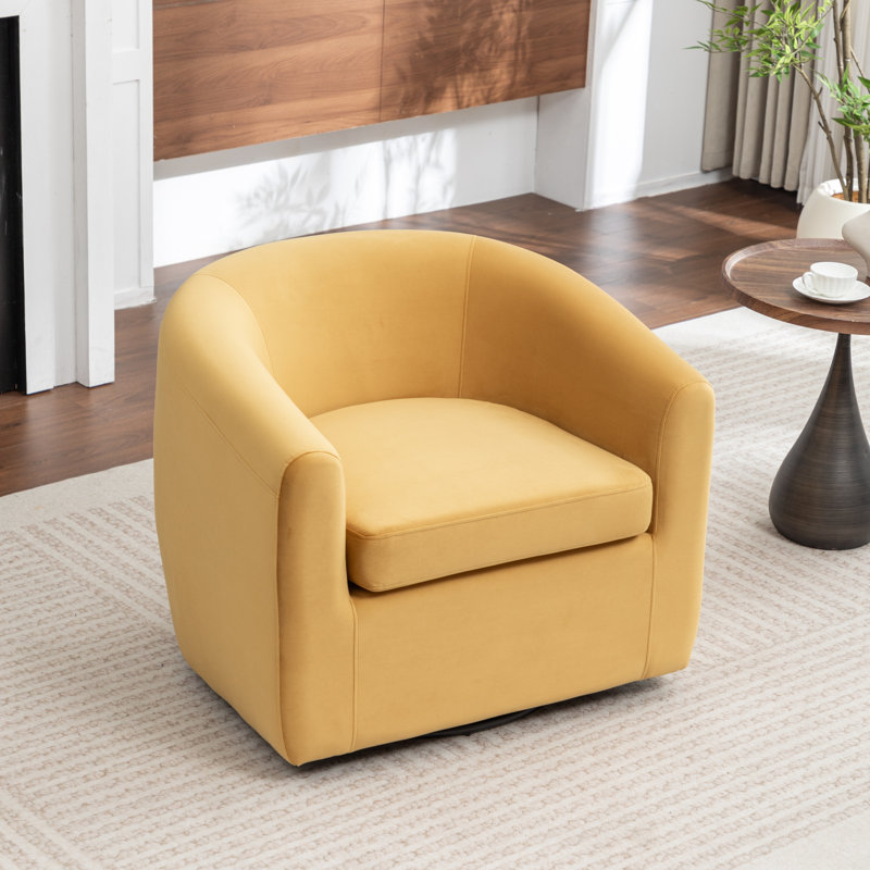 Fauteuil demi-tonneau pivotant de 33,5 po Odey, Velours jaune
