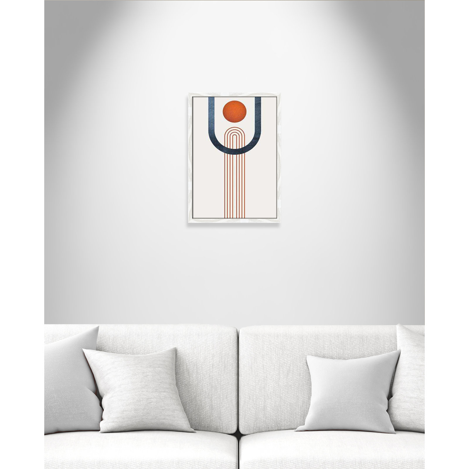 Minimalist Mid Century Orange Navy Minimalist Mid Century III Print, 23" H x 17" W x 0.75" D, White
