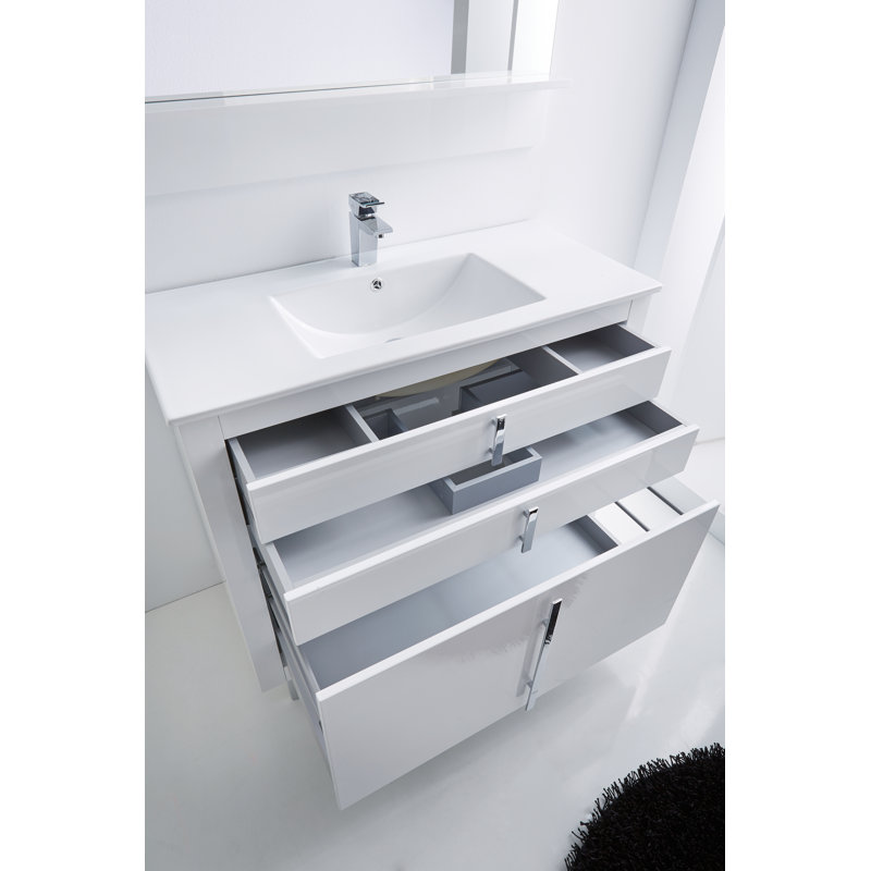 Raley 23.5'' Single Bathroom Vanity with Ceramic Top, White