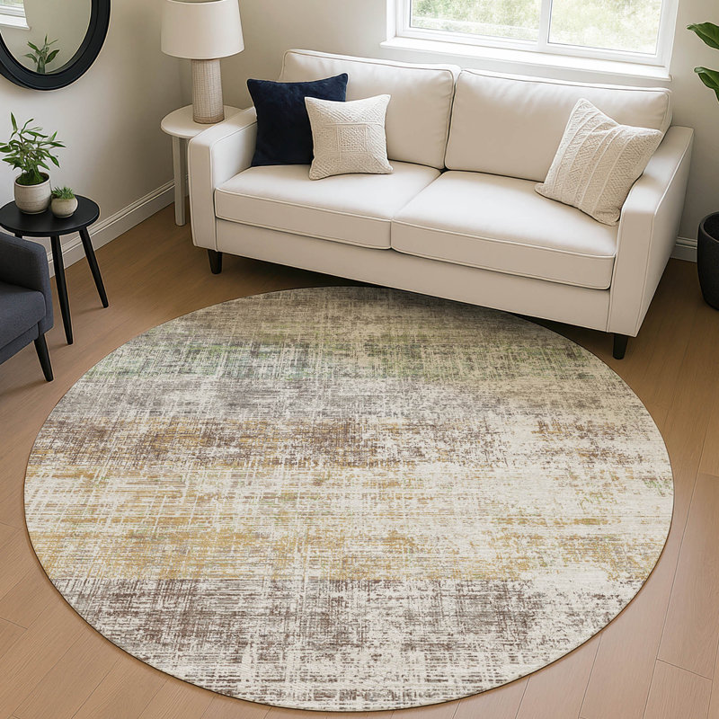 Machine Washable Indoor/Outdoor Kesler ACN2388 Stripes Rug, Round 8'