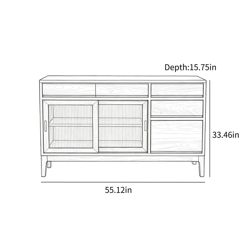 Buffet à portes coulissantes, H 33,46 po x l 55,12 po x P 15,75 po