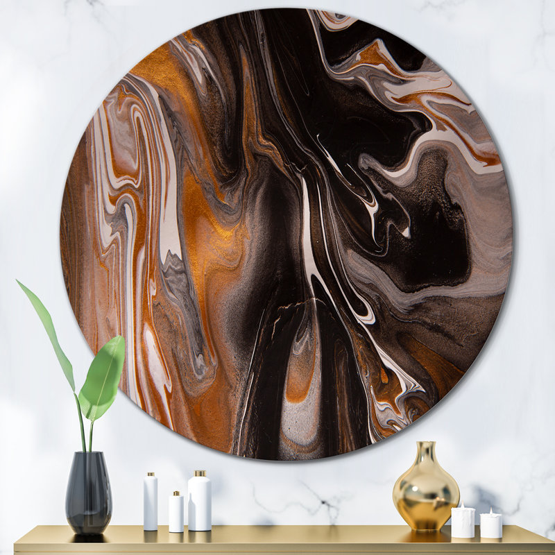 «Black and Brown Marble Universe», art mural moderne en cercle métallique, H 23 po x l 23 po