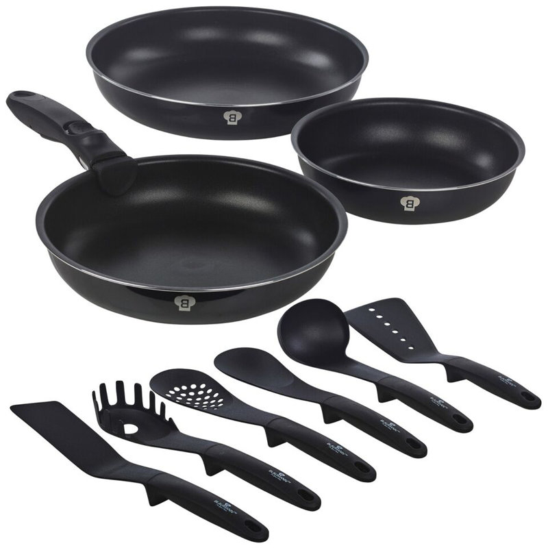 3 - Piece Non-Stick Aluminum Cookware Set, Matt Black