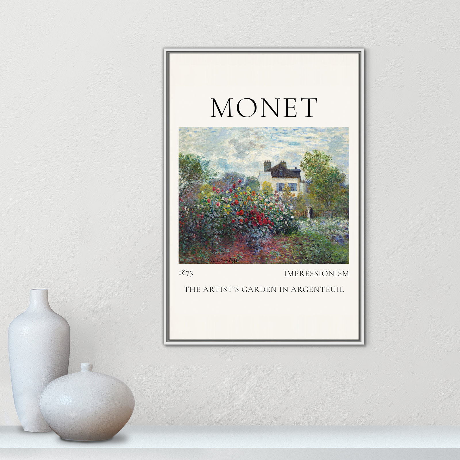 Rocchetto "Artists Garden in Argenteuil" Print, White Floater Frame, No, 37.5" H x 25.5" W x 2" D