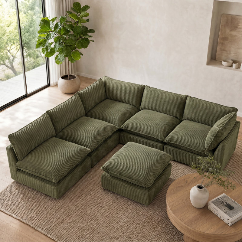 Canapé modulaire surdimensionné à 6 places Annamaria, Green Corduroy