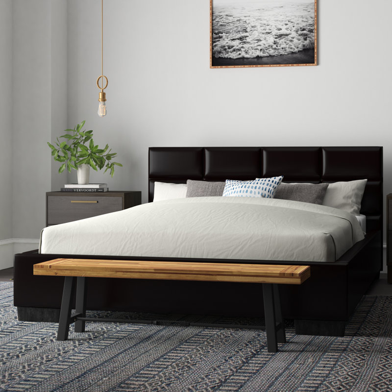 Lit plateforme tapissier Avelar, Brun foncé, Double