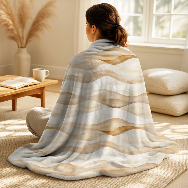 Beige Sahara Sand Dune Lines - couverture douce rayée, jeté en peluche côtière