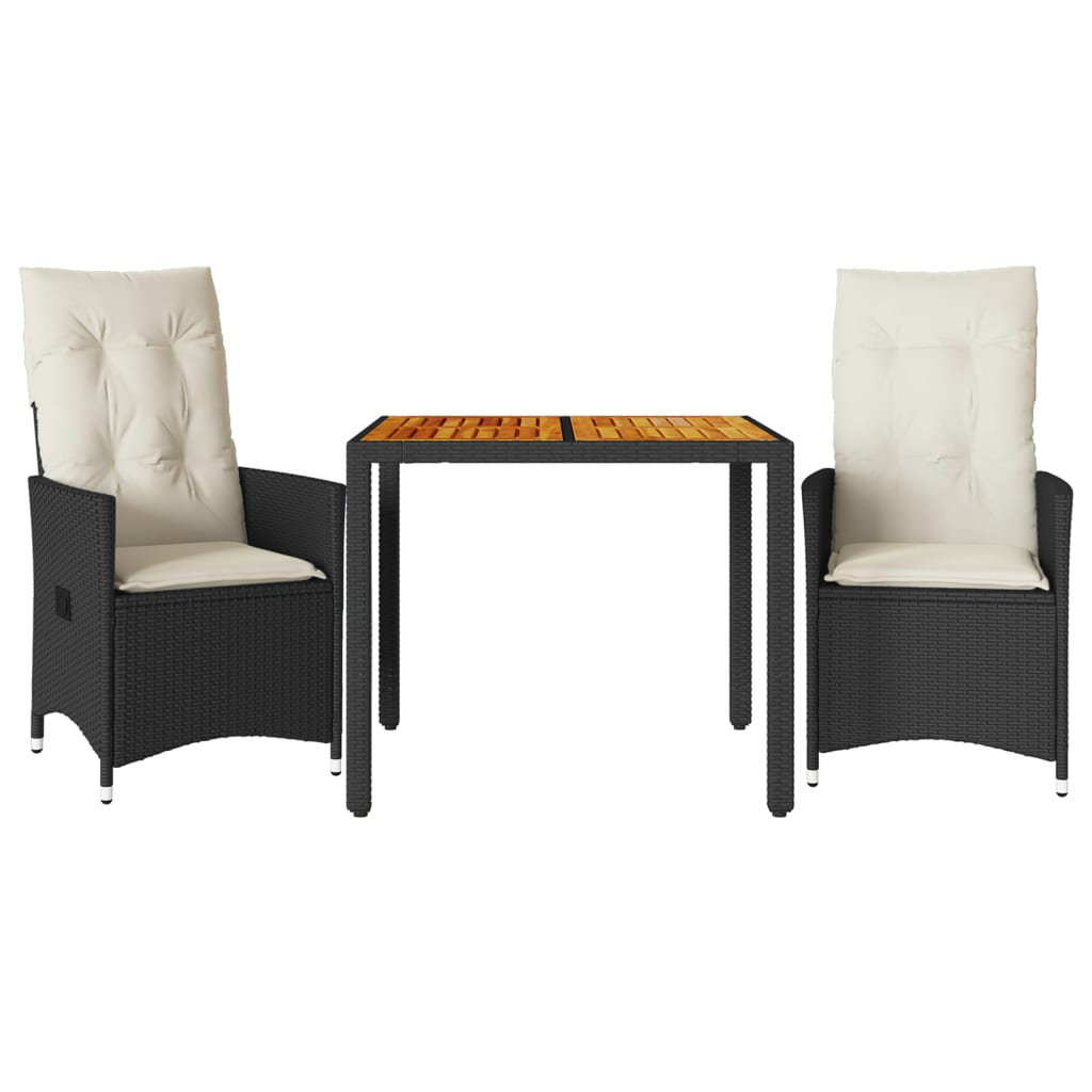 Vidaxl 3-Tlg. Bistro-Set Mit Kissen Schwarz Poly Rattan Und Akazie