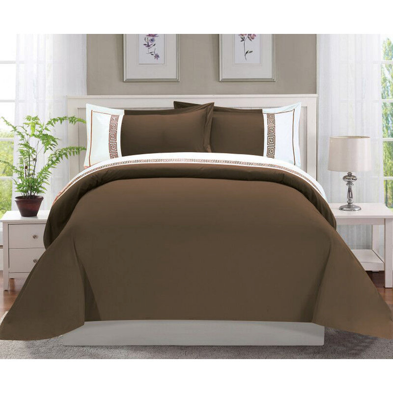  Ensemble de housse de couette réversible Greek, Housse de couette pour grand lit et 2 taies décor, Brun