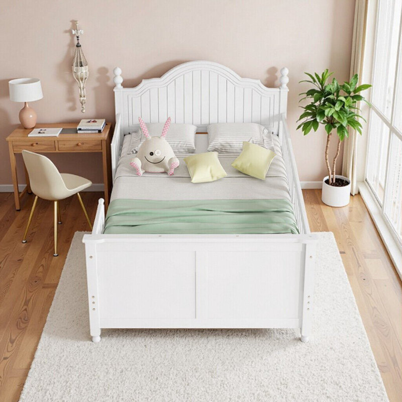Lit simple pour enfant avec tête de lit et pied de lit Elegant White, Simple, Blanc
