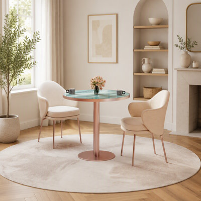 Table de salle à manger ronde moderne de 80 cm (31,5 pouces) de diamètre, plateau en pierre frittée imitation marbre, piètement en acier inoxydable, résistante aux égratignures et à l'usure, imperméable, idéale pour une utilisation intérieure et extérieure.