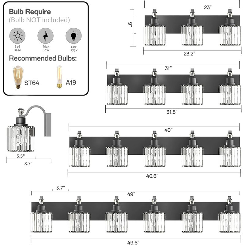6 - Luminaire de salle de bain à intensité variable en cristal