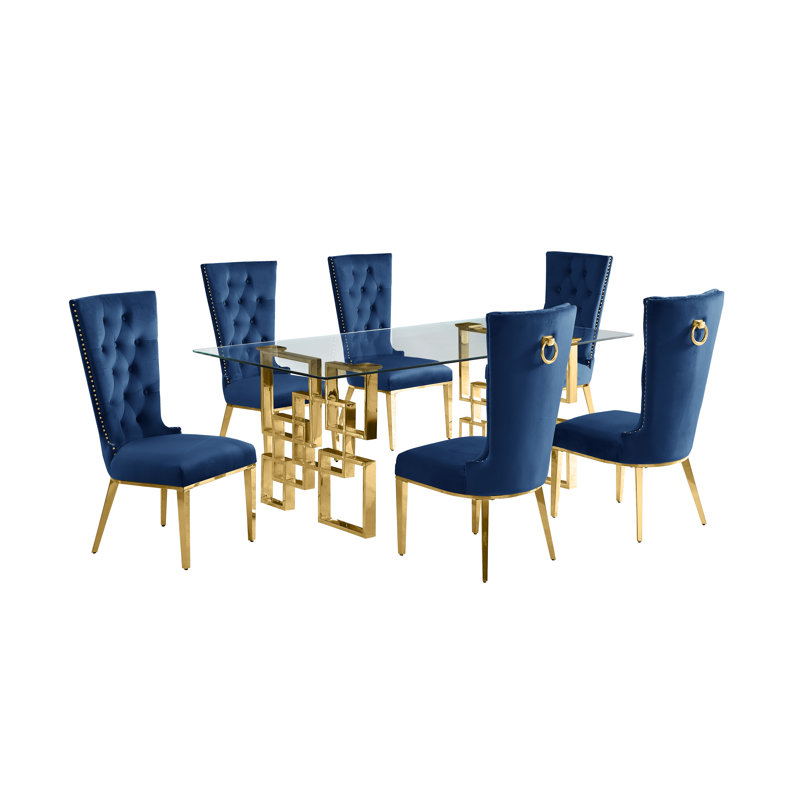 5 pièces Ensemble repas, 7, Bleu marine/doré