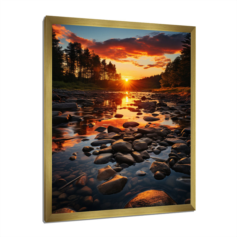 «Kentucky Landscape River - Kentucky», reproduction sur toile, Encadrement doré, H 20 po x l 12 po x P 1 po