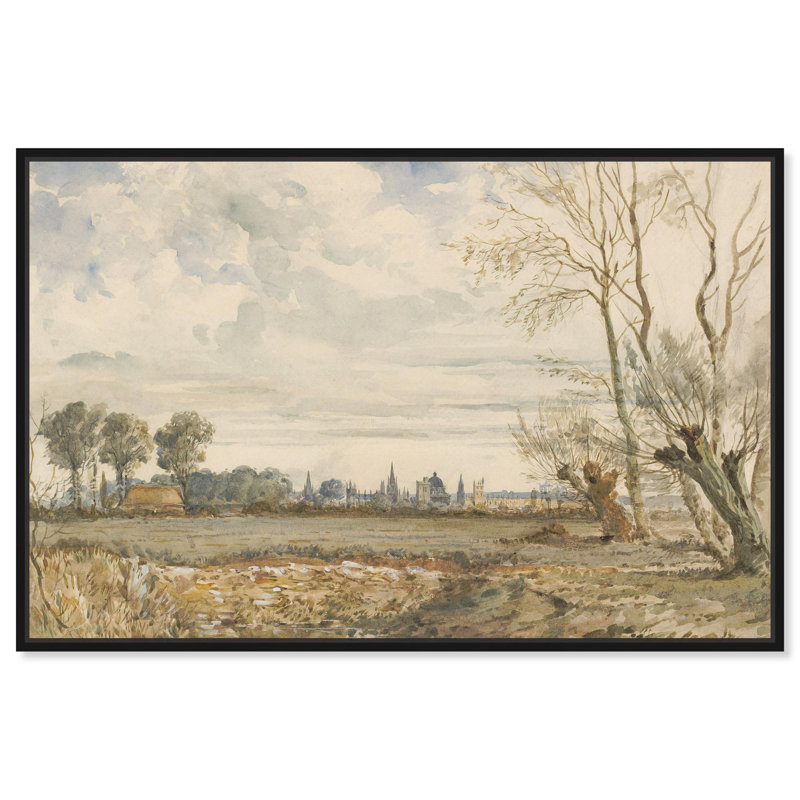 Meadows with Distant View Canvas Classic Landscape Art by Art Remedy, Black Framed, 11" H x 16" W x 1.2" D