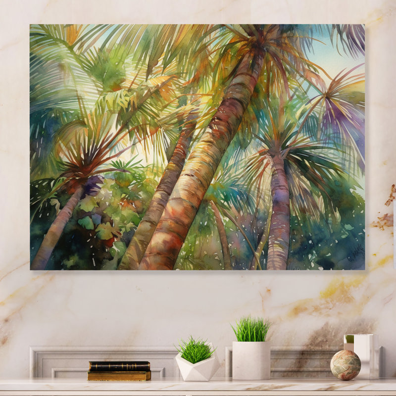 Green Palm Tree Paradise II - reproduction d'art sur métal sans cadre, H 16 po x l 32 po x P 1 po
