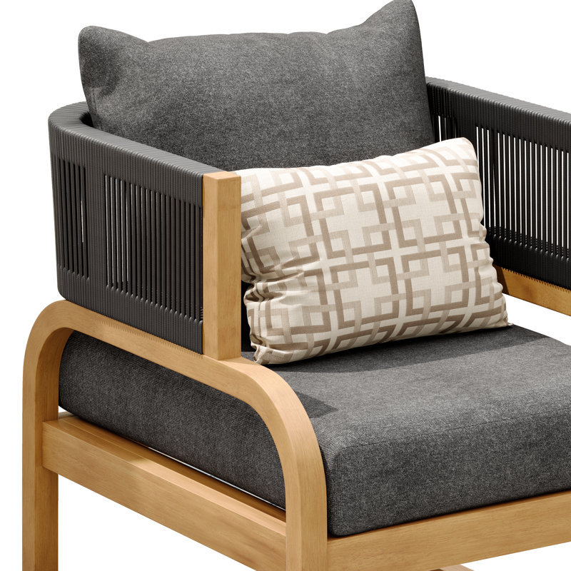 Chaise longue d'extérieur en bois d'acacia massif avec coussins et coussin Sunbrella, Spectre carbone / brun, Sunbrella
