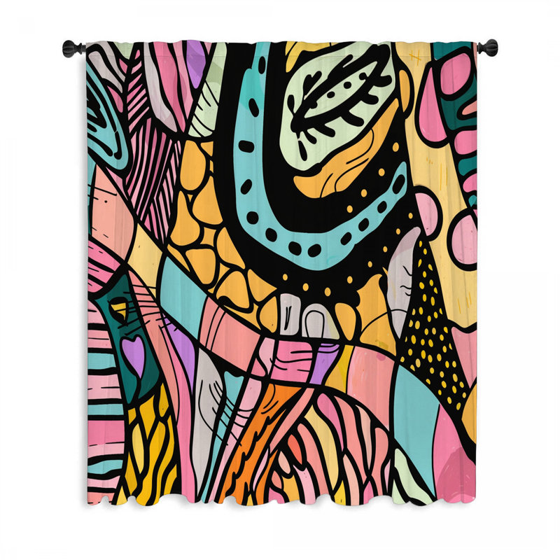 Mosaic Window Curtains, Abstract Blockout & Sheer Curtains - 1 Panel, 50" W x 84" L