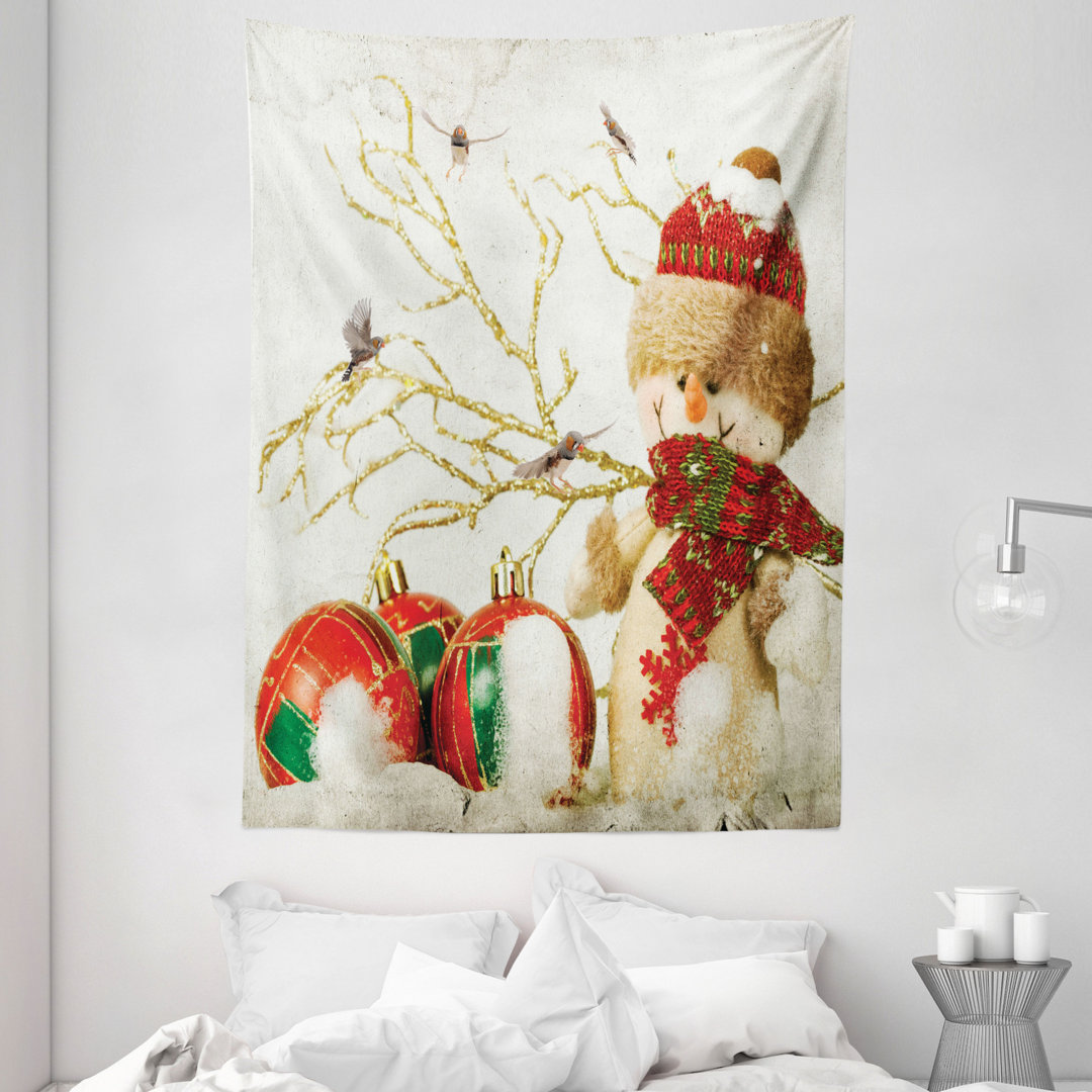 Tapisserie Schneemann mit Hut und Elementen Bunte Jolly Holiday