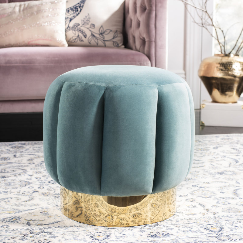 Maxine Round Ottoman, Seafoam Velvet