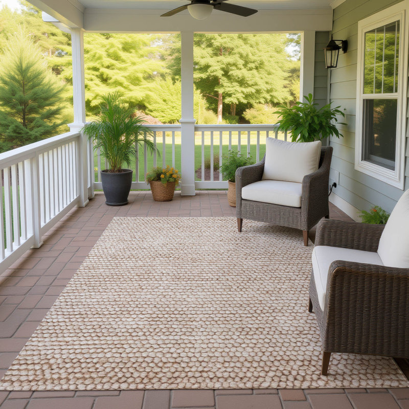 Machine Washable Indoor/Outdoor Chantille ACN2719 Striped Rug, Beige, 5' x 7'6"
