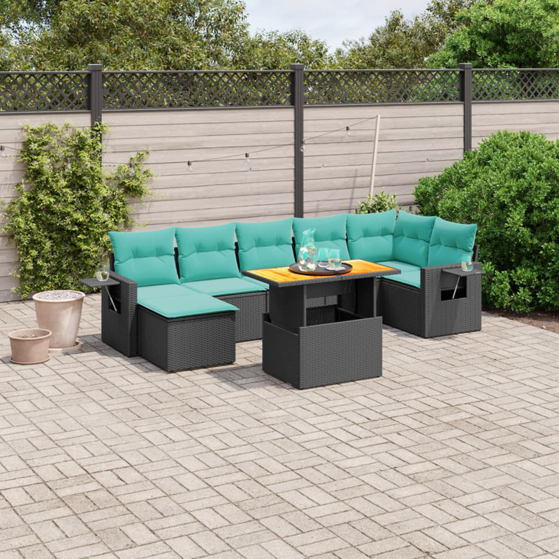  8 Piece Patio Sofa Set With Cushions Poly Rattan, Green, Black
