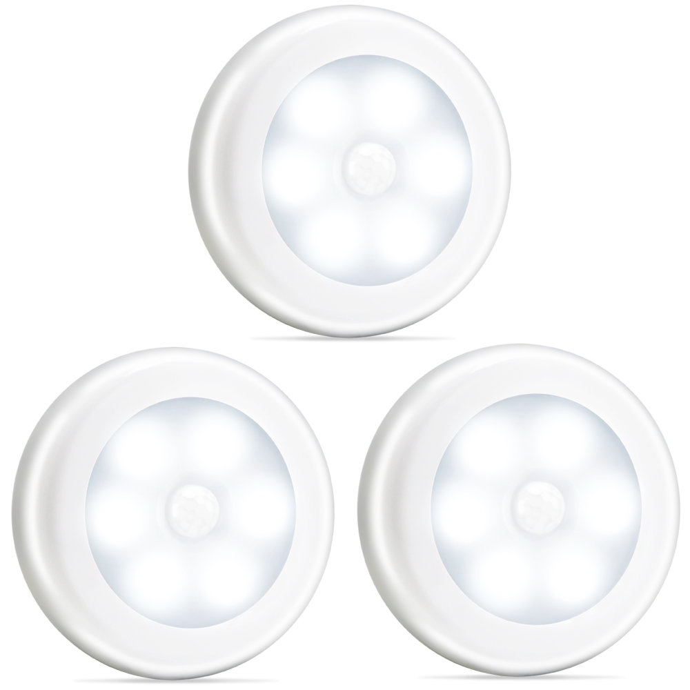 LED Motion Sensor Lights - Cordless Battery Powered Built-in Magnets Optional Sticky Pads - Motion Sensing Bathroom Hallway Closet Nightlight (Set of 3) Novelty Place