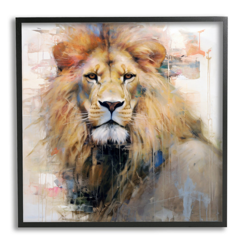 Portrait de lion moderne encadré Az-188 par Ray Powers, Giclée encadrée noir minuit, H 12 po x l 12 po x P 1,5 po