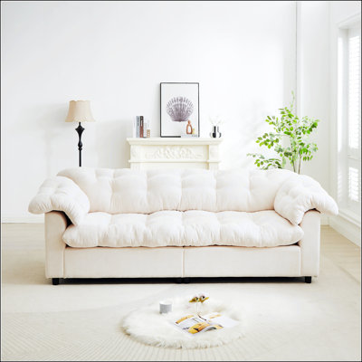 Canapé rembourré moelleux 94,8 pouces à assise profonde et confort moderne 94,8 pouces pour salon, chambre à coucher et bureau, beige