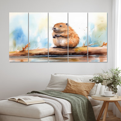 «Cute Beaver I», reproduction sur toile - 5 panneaux égaux