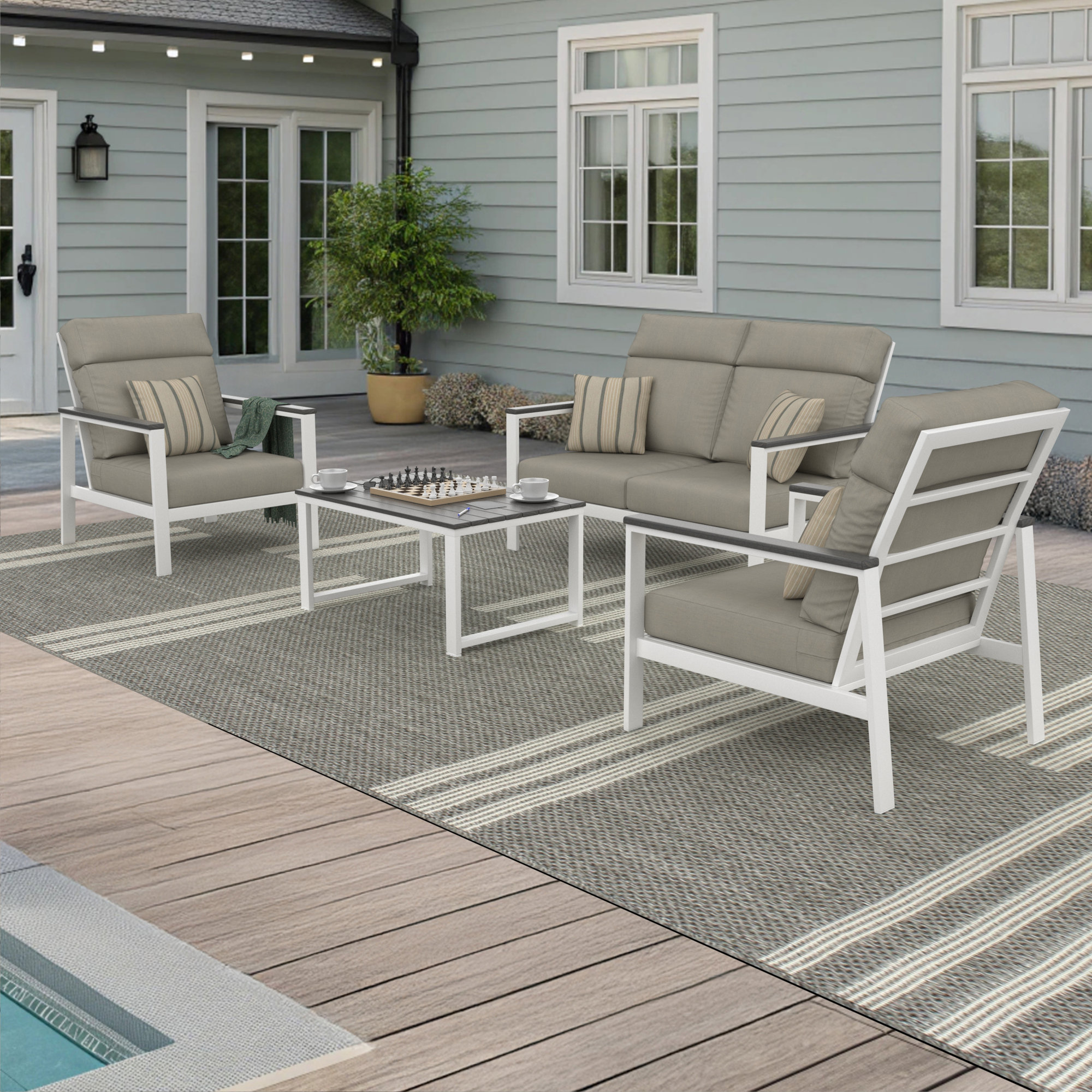 Hofman 4 Person Seating Group With Sunbrella Cushions, Gray, Spectrum Dove