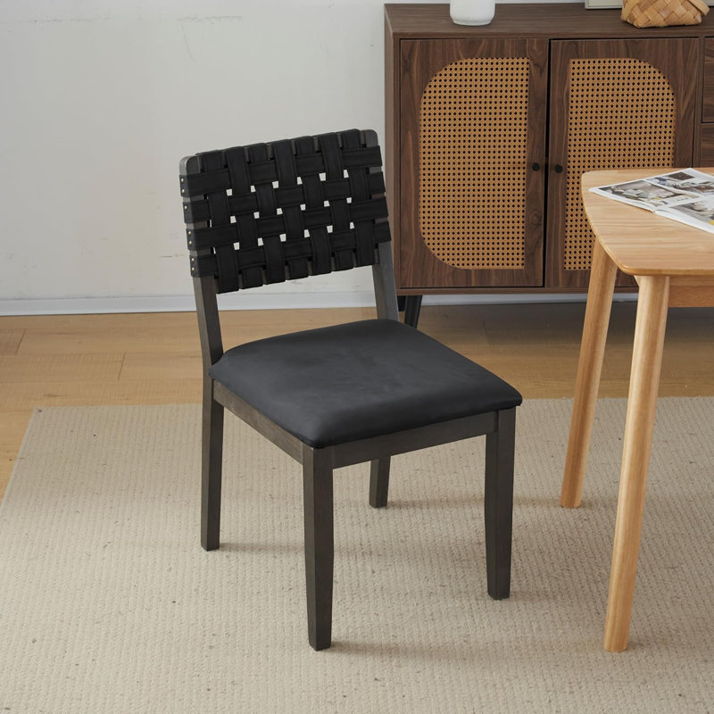 Mid Century Modern Wooden Dining Chairs Set Of 2, Black