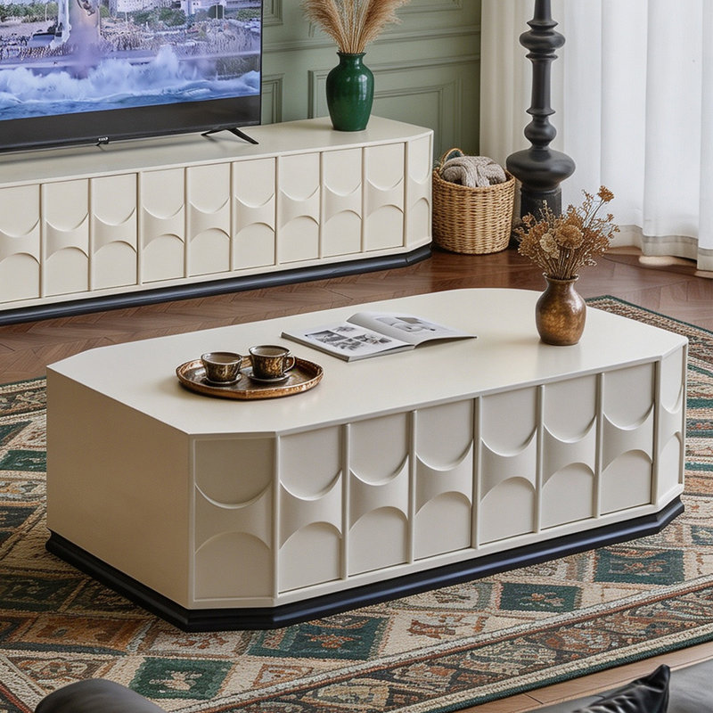 French-style solid wood storage coffee table, 17.7" H x 55.1" L x 29.5" W