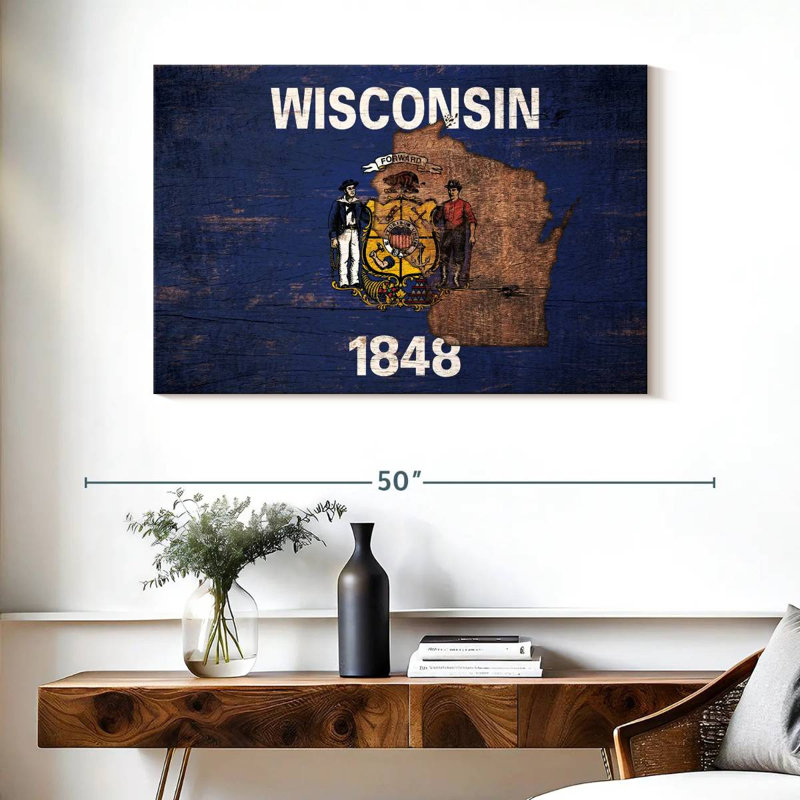 Carte de Borges sur le drapeau du Wisconsin, H 26 po x l 39 po