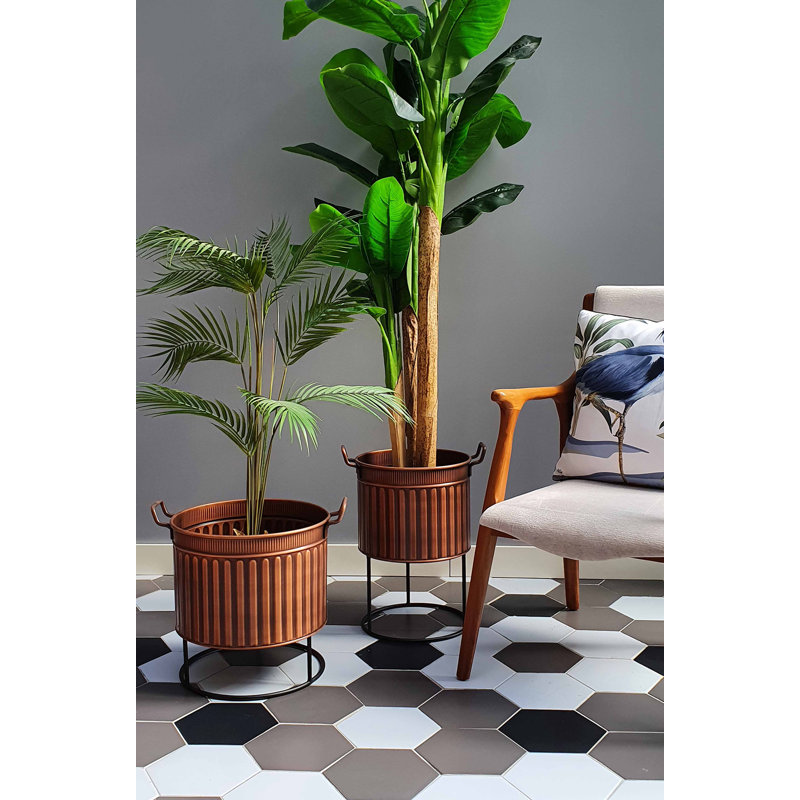 Pabst Metal Pot Planter, Brown, 46cm H x 32cm W x 32cm D