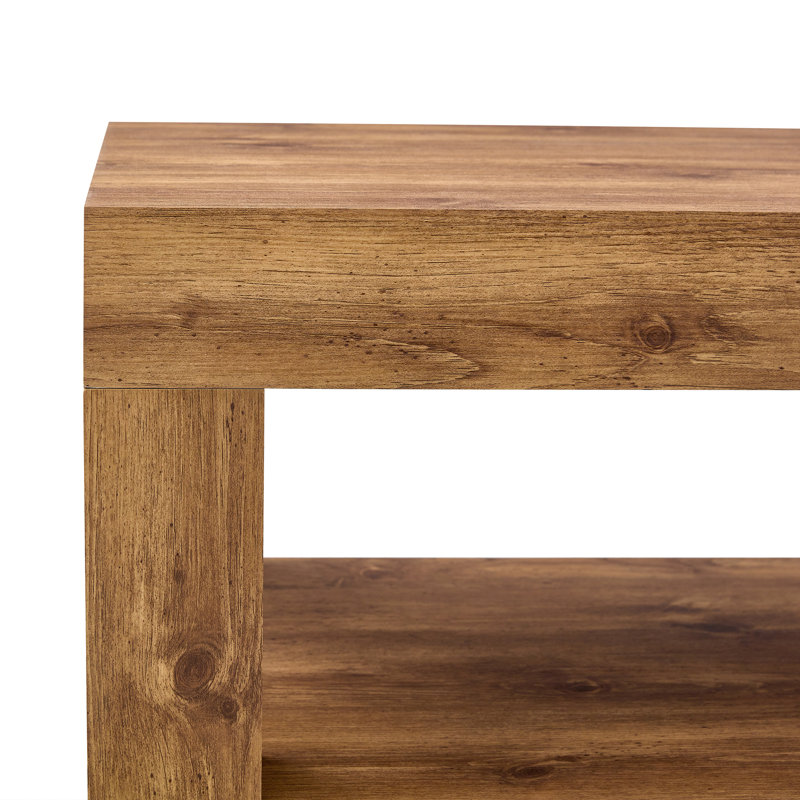 39.4" 2-Tier Mid Century Coffee Table with Storage – Rustic Farmhouse Rectangular Center Table with Thick Tabletop for Living Room, Office, or Apartment in Natural Wood
