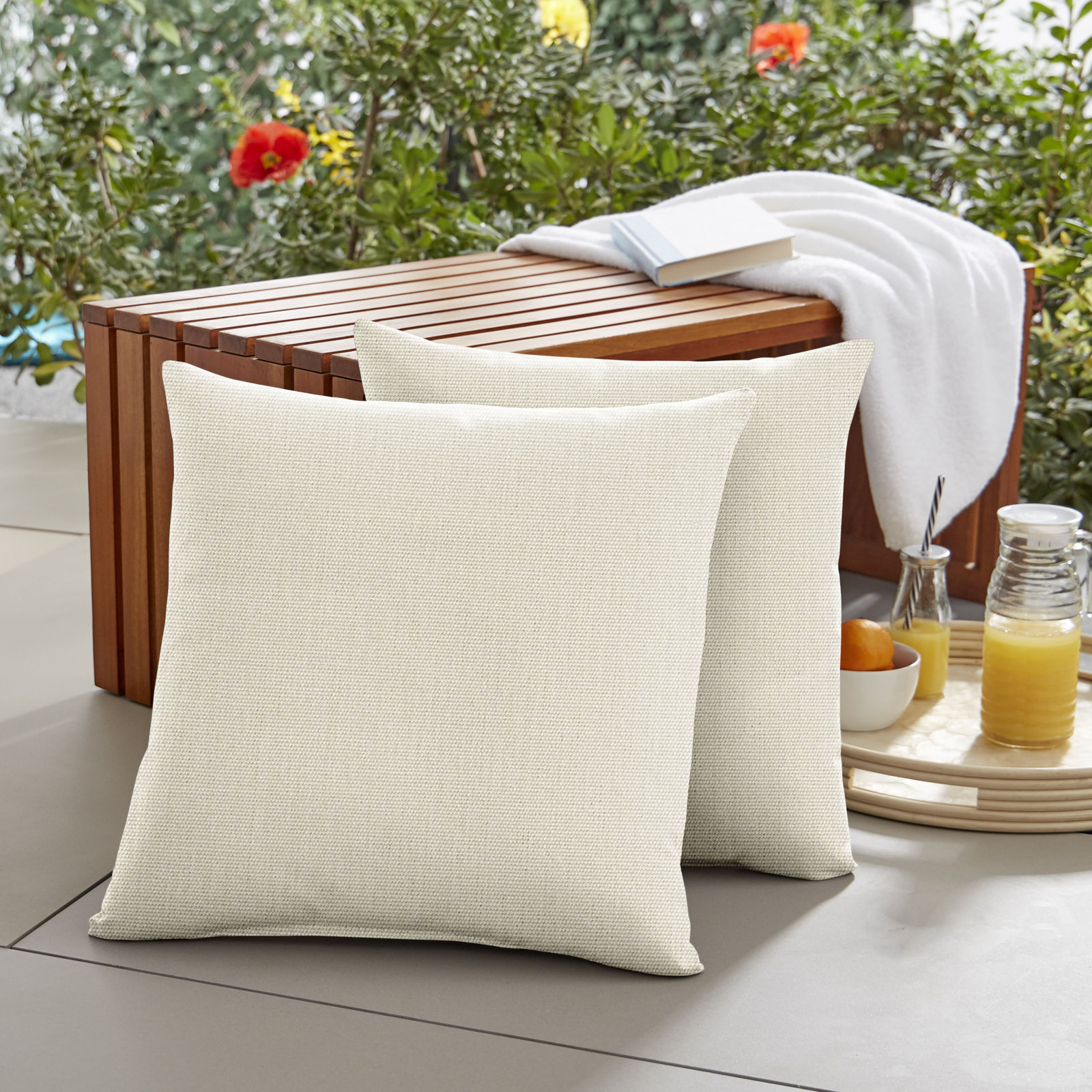 Ashish Outdoor Sunbrella Rectangular Pillow Cover & Insert, Square 24", Ivory