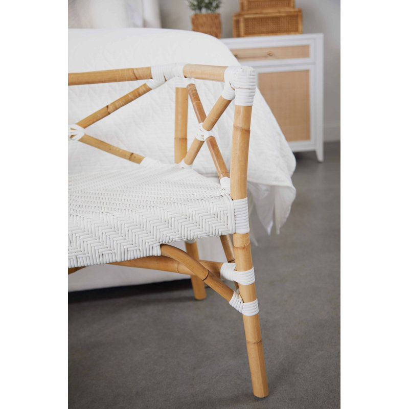 Banc de 52 po Palisades et reliure blanche, rotin gris, Rotin blanc