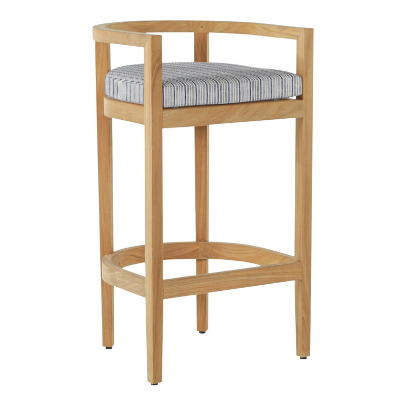 Santa Barbara Patio Bar Stool with Cushion, No Welt, Verona Mist, Oyster Teak