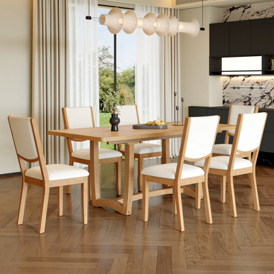 7-Piece Extendable Dining Table Set for 6, Rectangular Kitchen Table with 6 Upholstered Chairs