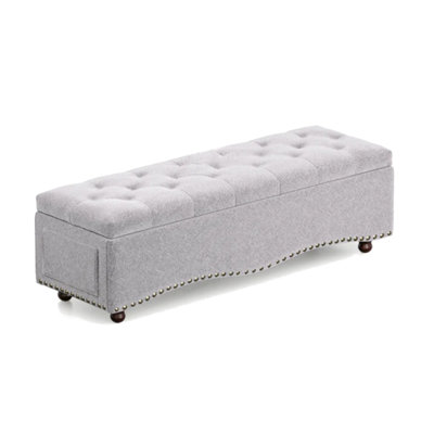 American Nailhead Trim Leather Storage Ottoman With Side Pockets