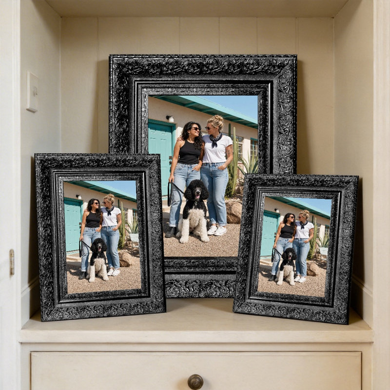 Black 3 PCS 8" x 10" Wall Mounted Picture Frame with Tabletop Stand and Wall Hooks