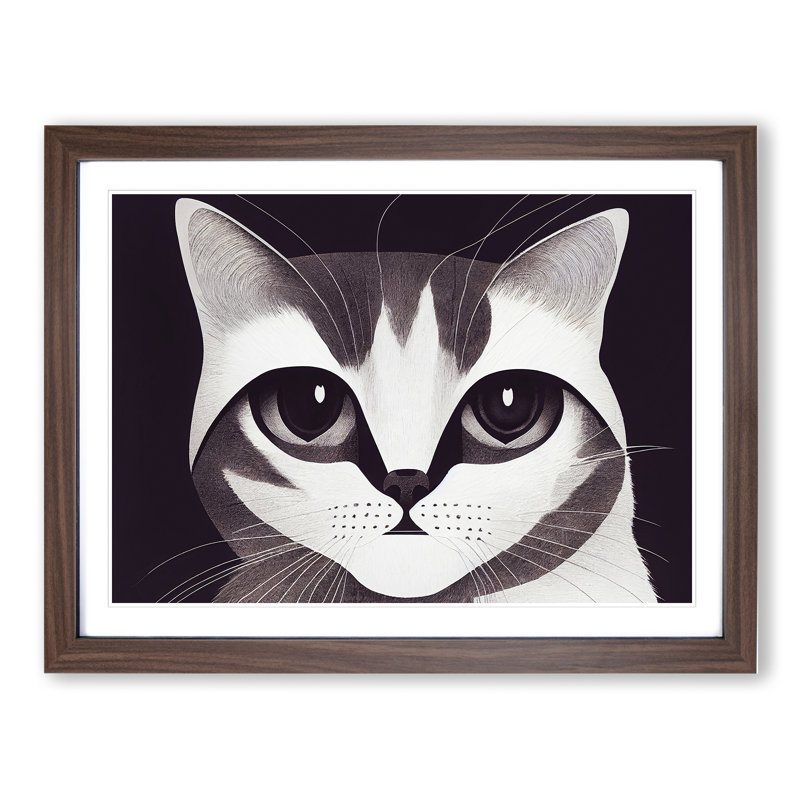 Cat Illustration Vol.1 Abstract - Framed Print, 34cm H x 46cm W x 2cm D, Walnut Framed