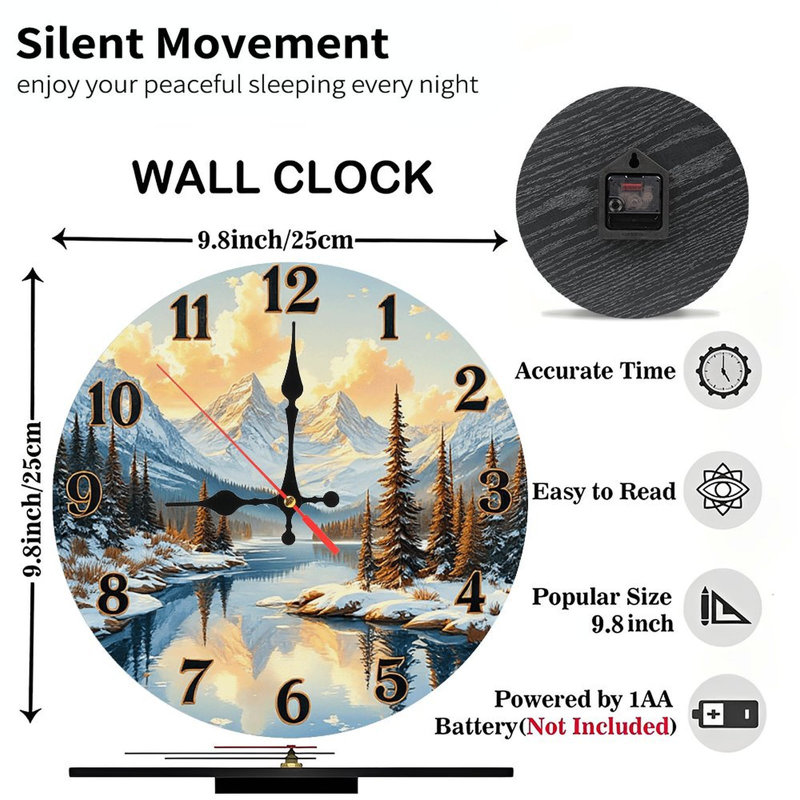 Mountain Lake Sunset Wall Clock Winter Scene