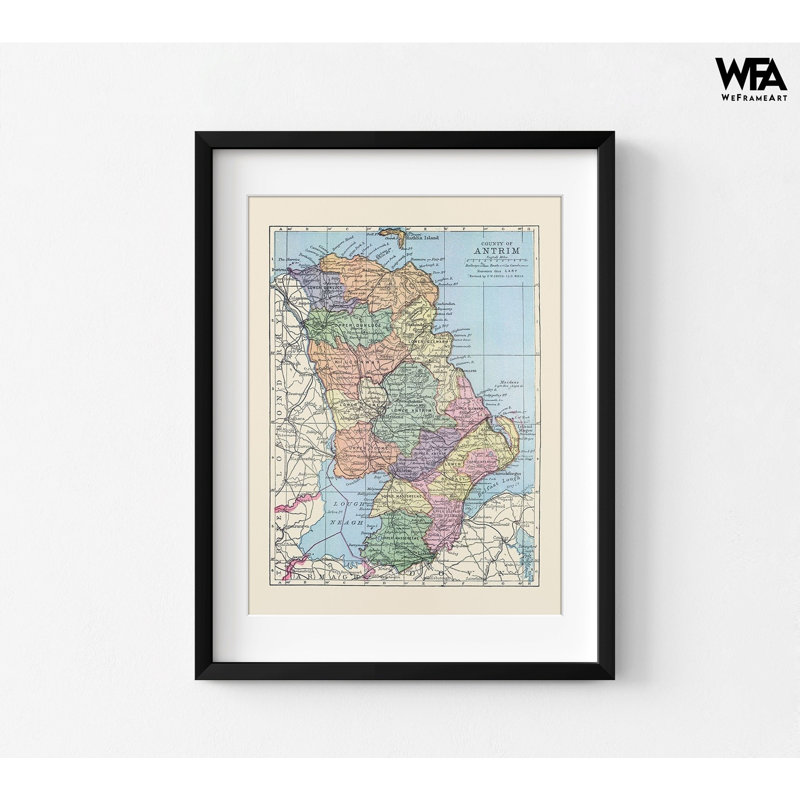 Antrim County Ireland - Bartholomew 1882, Old Irish Rustic Farmhouse Style Map, Irish Pub Extra Large Wall Decor, Ireland Map Print
