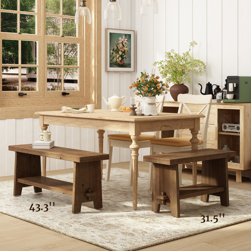 Banc en bois avec étagère de rangement de 43,3 po de largeur Danard, L 43,3 po x P 11,8 po x H 17,9 po